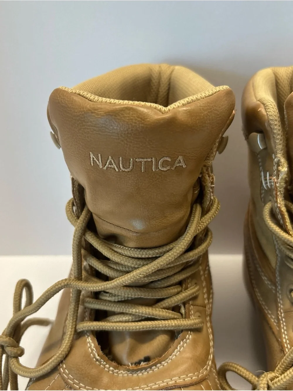 Nautica Men’s Tan Lace-Up Canvas & Leather High-Top Boots size 8